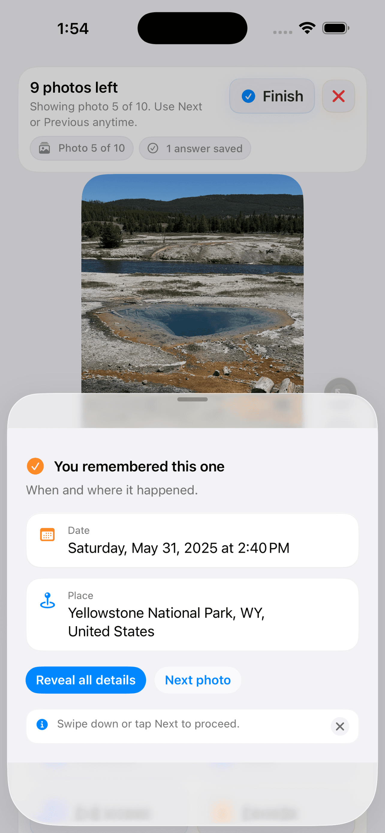 Photo Jogger remembered recap sheet over a Yellowstone photo.