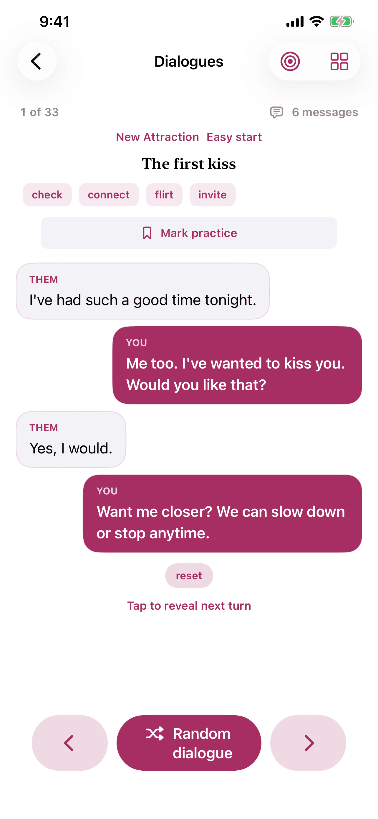 Phrases To Say - Intimate dialogue showing several consent-aware conversational turns.