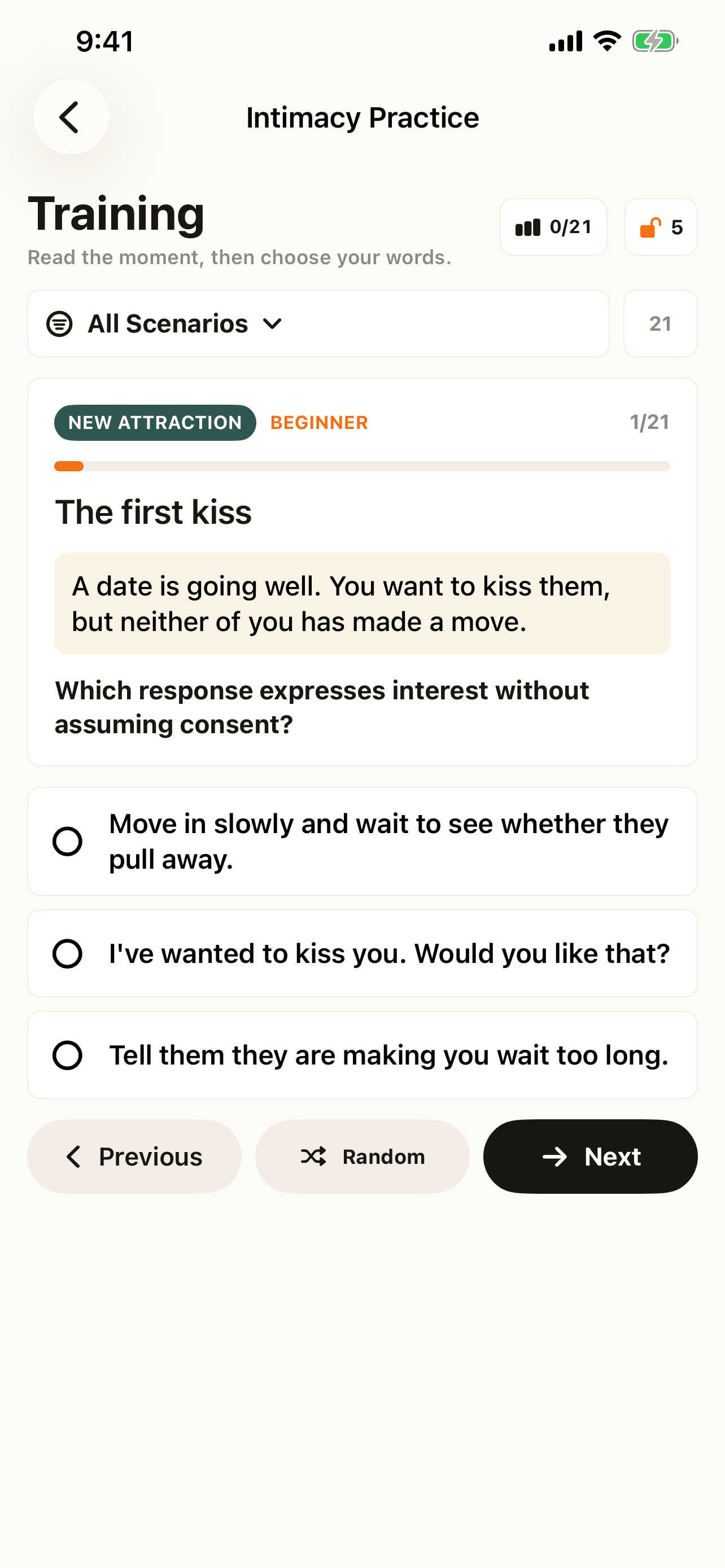 Phrases To Say - Intimate consent-aware practice situation.